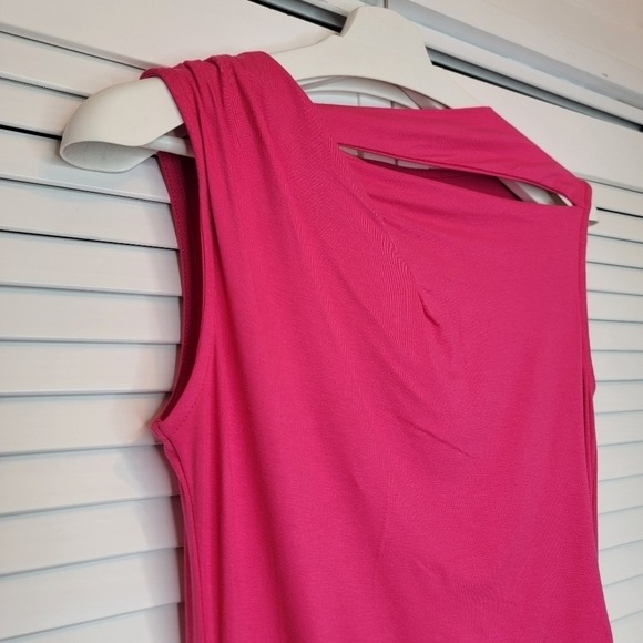 KAREN MILLEN Mini Dress Pink Cutout Bateau Neck Fitted Jersey Women 8 Classic - Picture 6 of 16